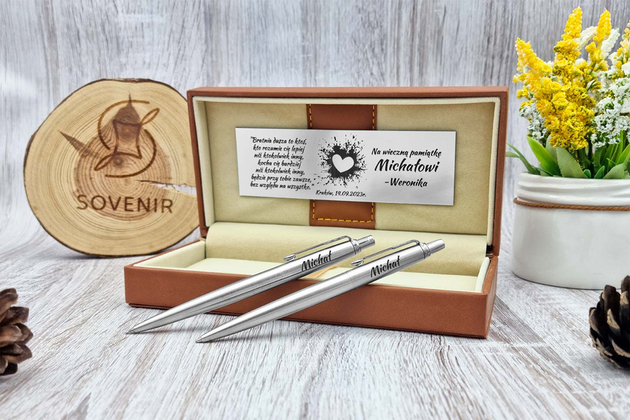 Ołówek i Długopis Parker Jotter Stalowy z GRAWEREM