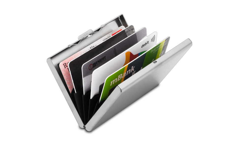 Stalowy Portfel na karty RFID Srebrny z GRAWEREM